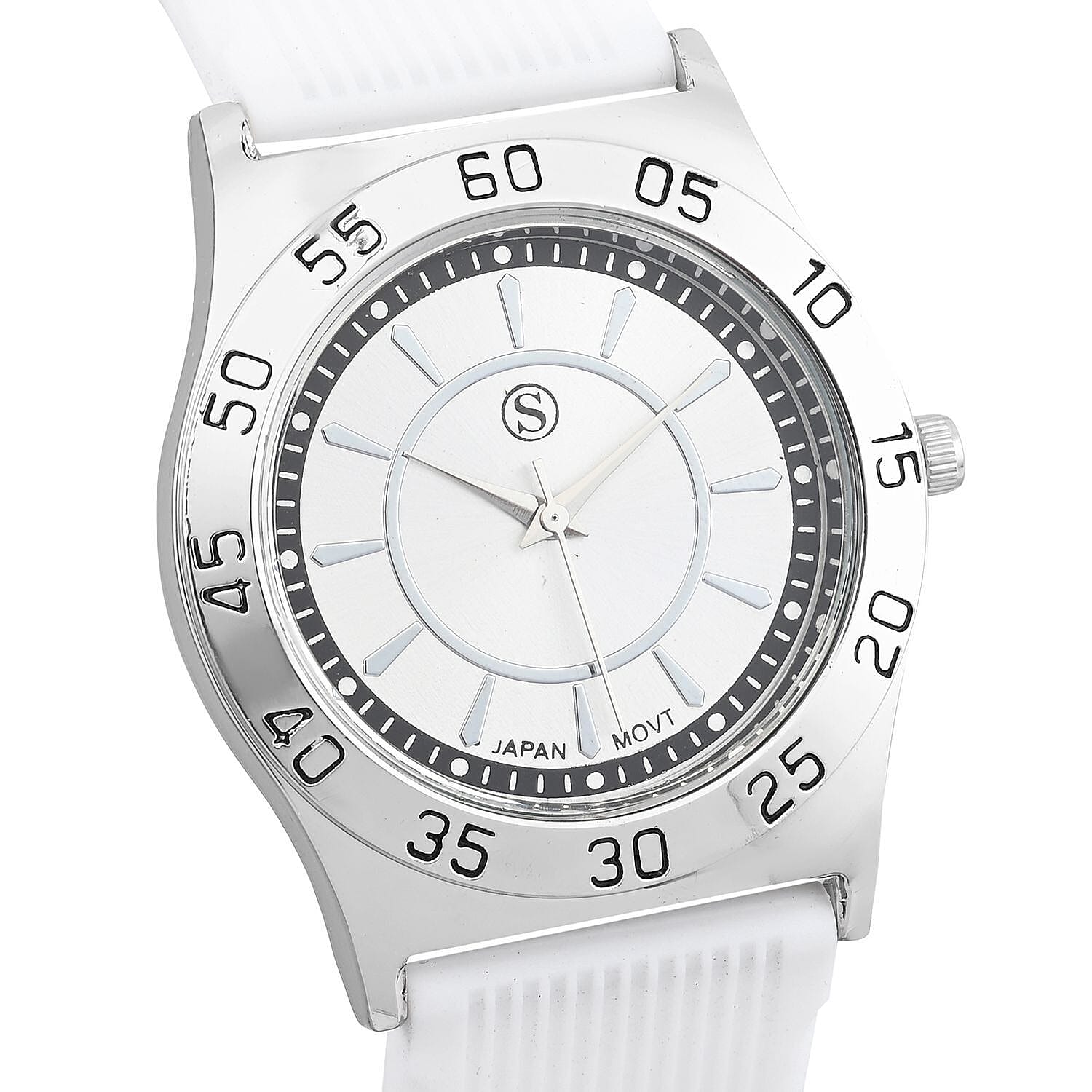 STRADA Japanese Movement White Sunshine Dial Water Resistant Watch with White Silicon Strap