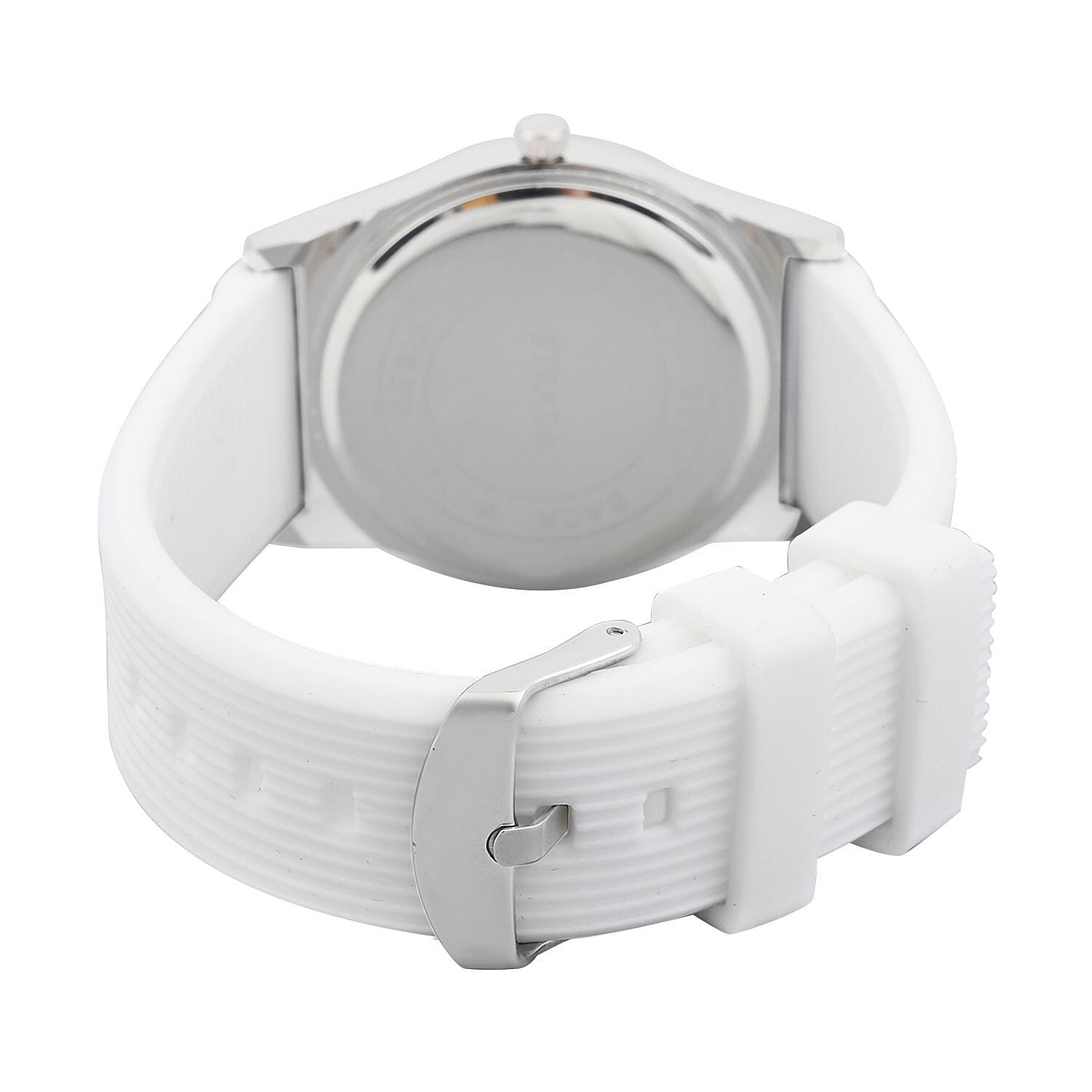 STRADA Japanese Movement White Sunshine Dial Water Resistant Watch with White Silicon Strap