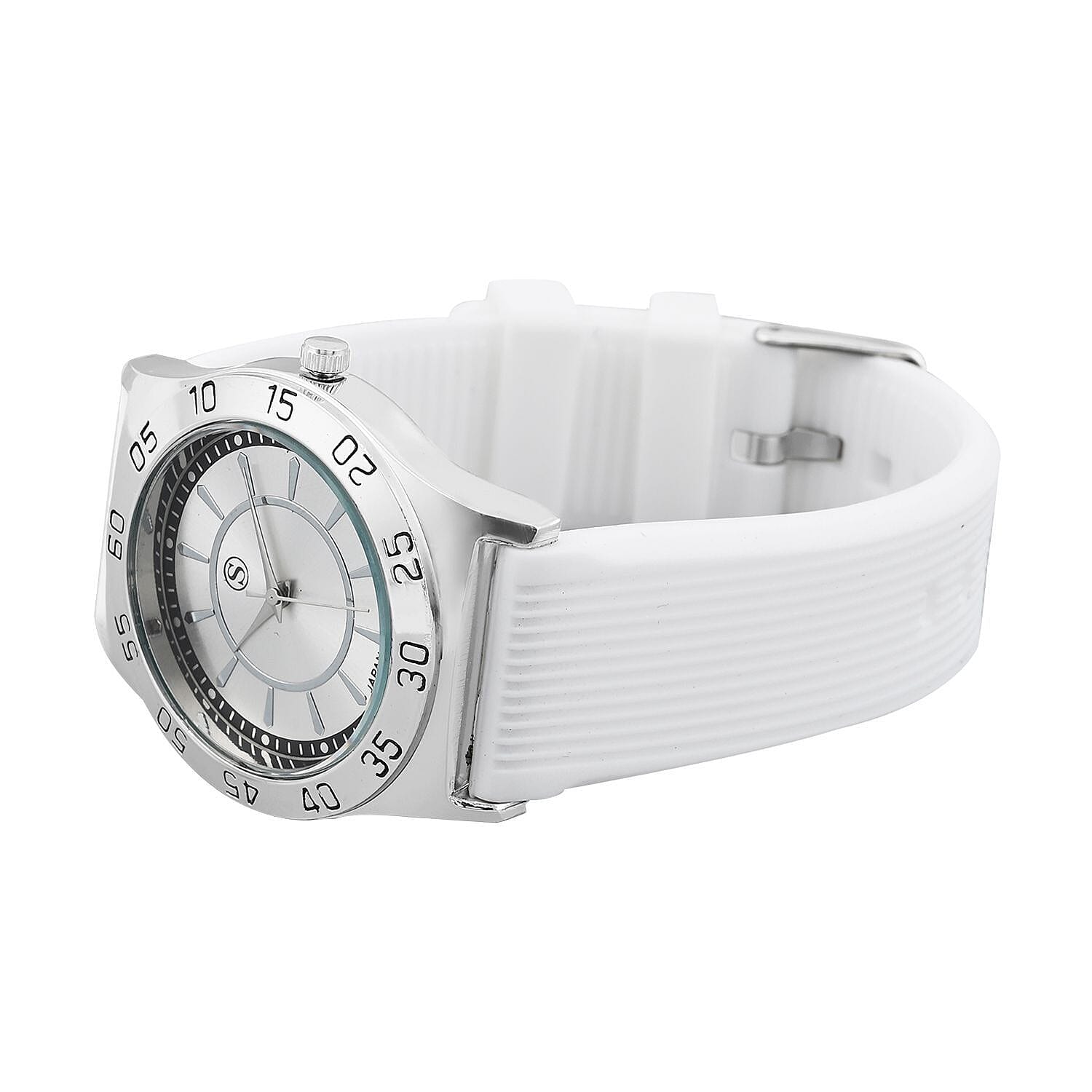STRADA Japanese Movement White Sunshine Dial Water Resistant Watch with White Silicon Strap