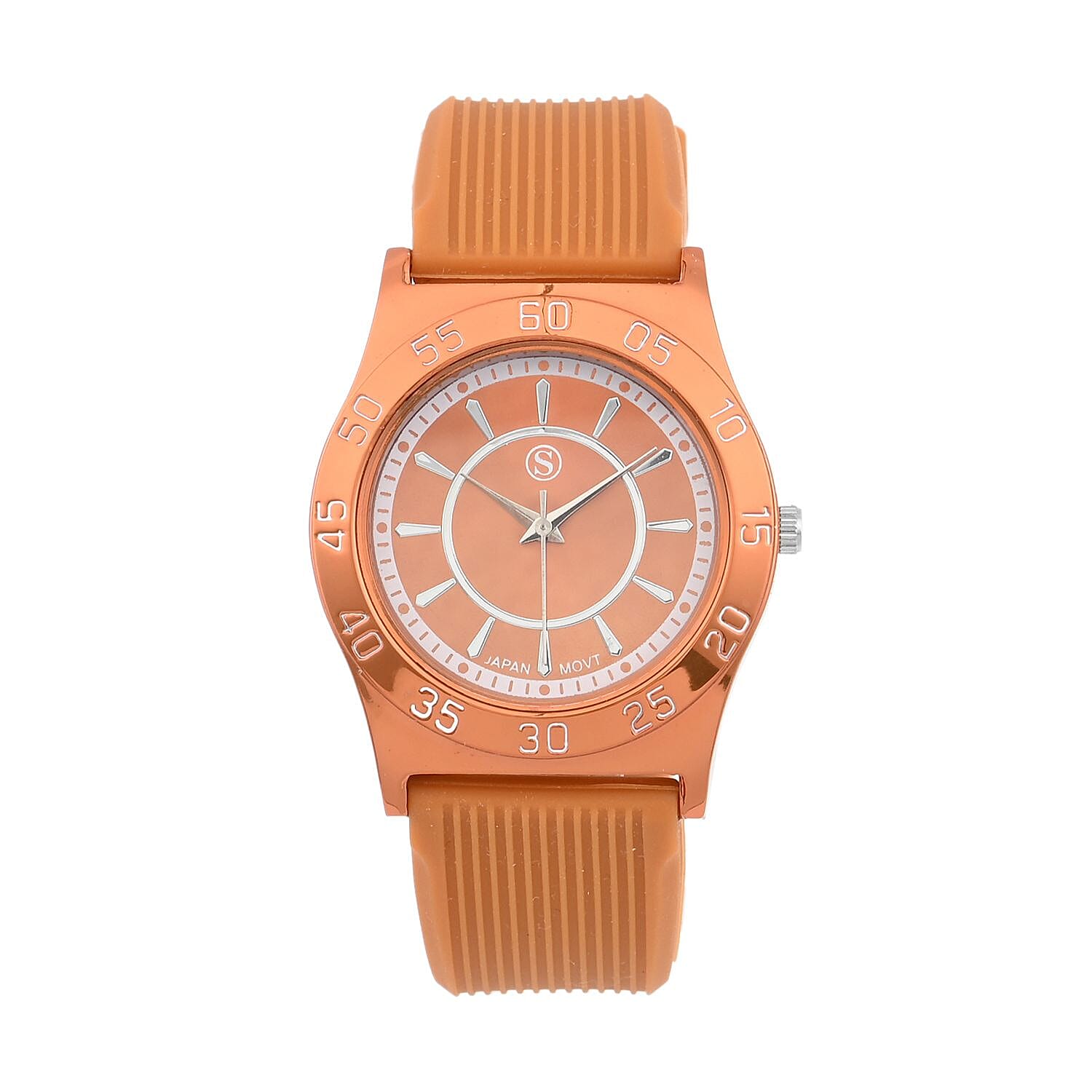 STRADA Japanese Movement Orange Sunshine Dial Water Resistant Watch with Orange Silicon Strap