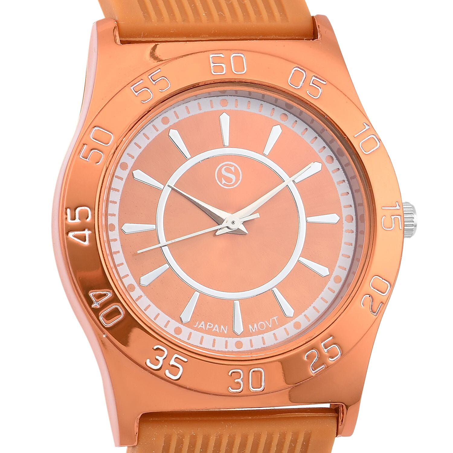 STRADA Japanese Movement Orange Sunshine Dial Water Resistant Watch with Orange Silicon Strap