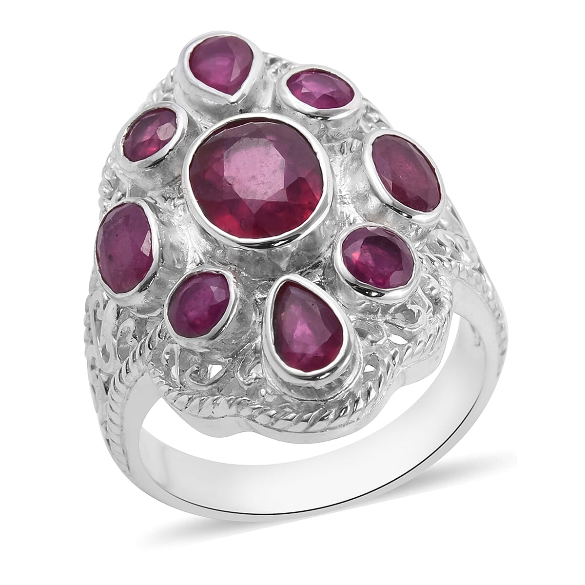 African Ruby Ring in Sterling Silver 6.27 Ct, Silver Wt 7.50 Gms