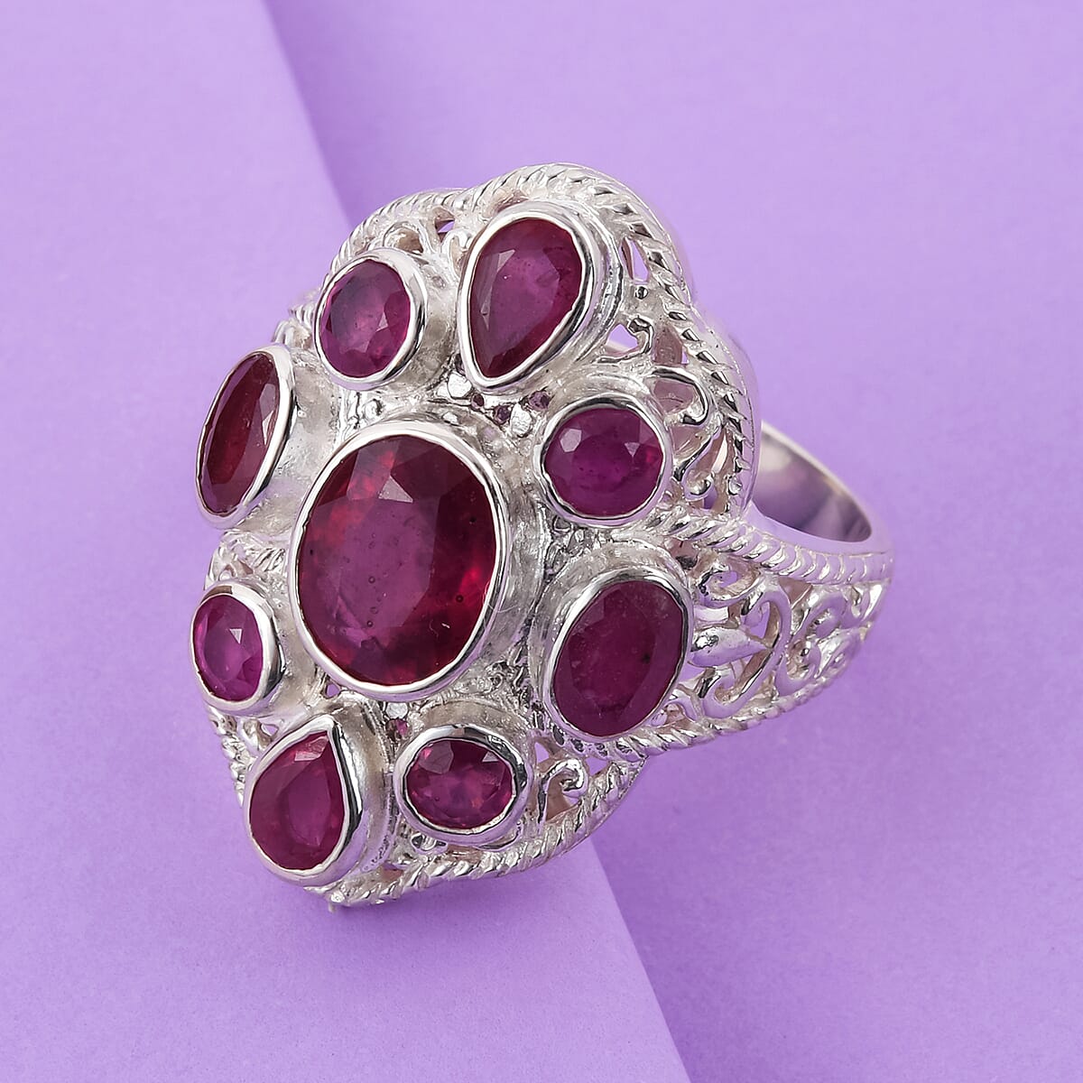 African Ruby Ring in Sterling Silver 6.27 Ct, Silver Wt 7.50 Gms