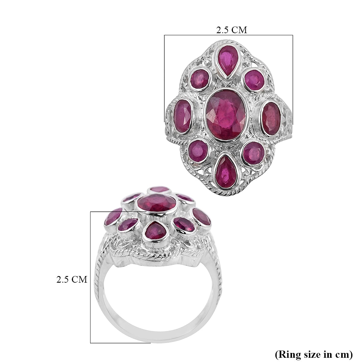African Ruby Ring in Sterling Silver 6.27 Ct, Silver Wt 7.50 Gms