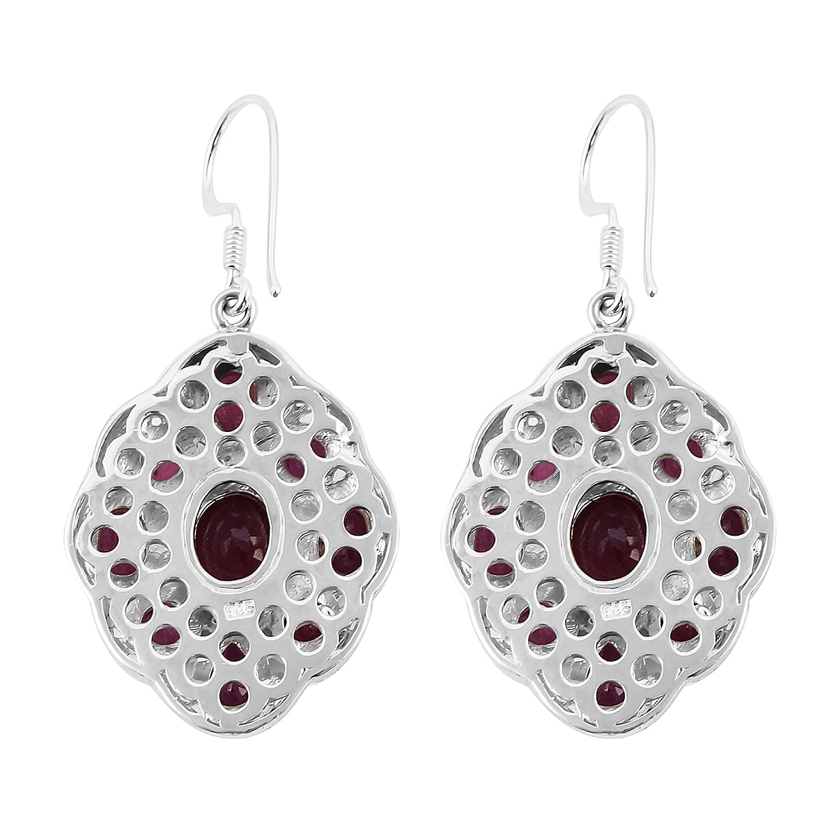 Cabo Delgado Ruby (FF) Fish Hook Earrings in Sterling Silver 12.54 Ct, Silver Wt. 13.45 Gms.