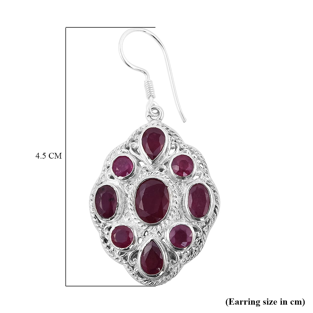 Cabo Delgado Ruby (FF) Fish Hook Earrings in Sterling Silver 12.54 Ct, Silver Wt. 13.45 Gms.