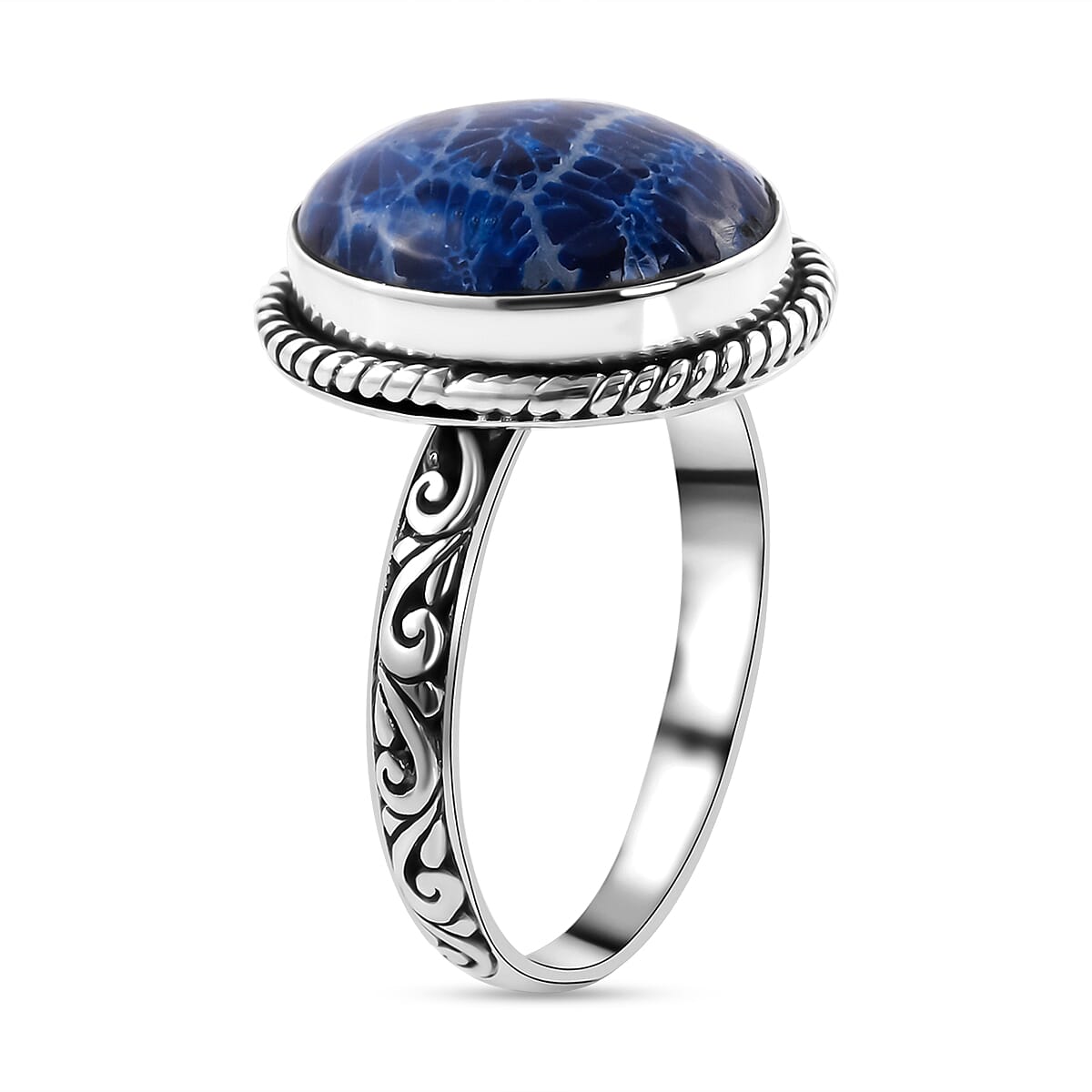 Bali Legacy Collection - Blue Coral Ring in Sterling Silver