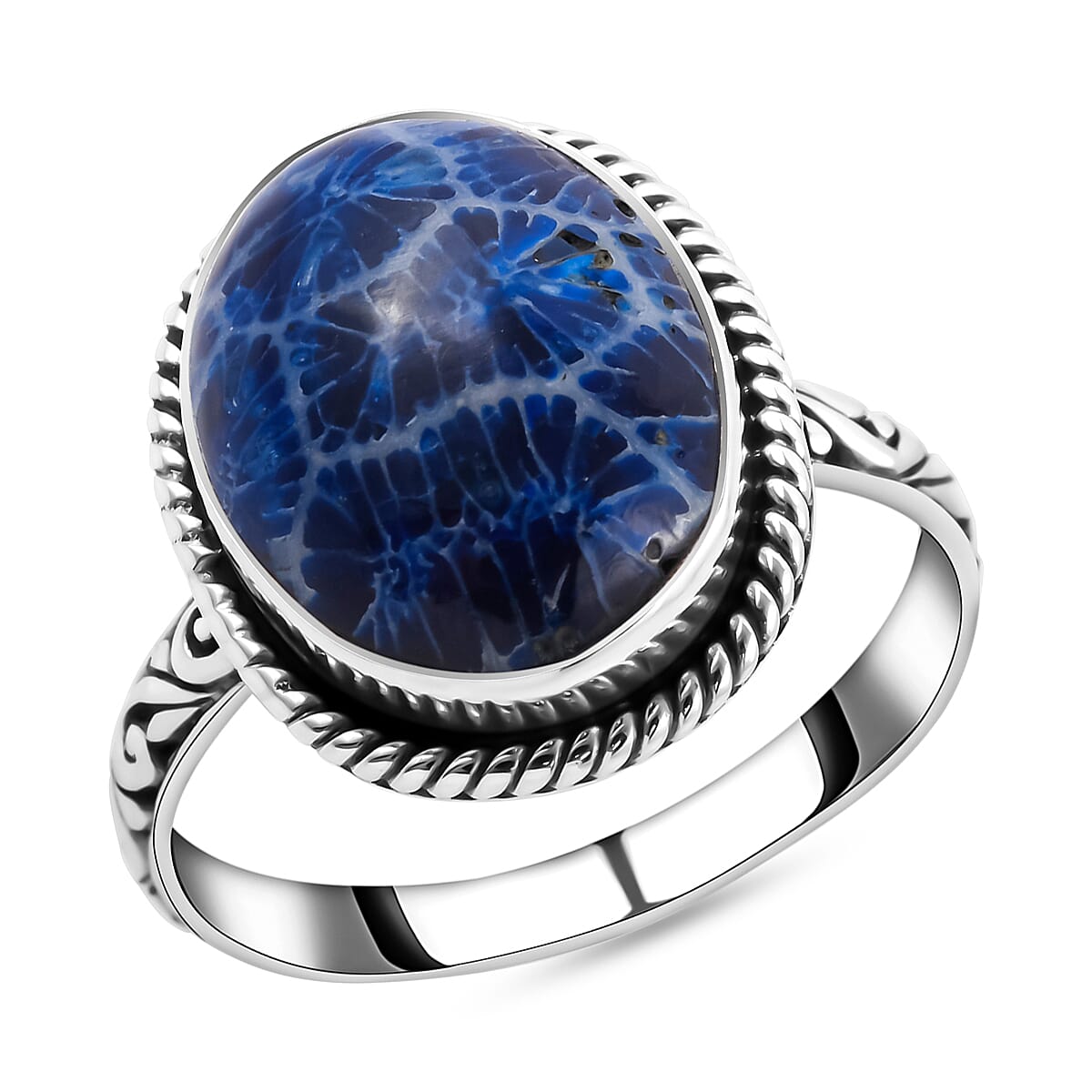 Bali Legacy Collection - Blue Coral Ring in Sterling Silver