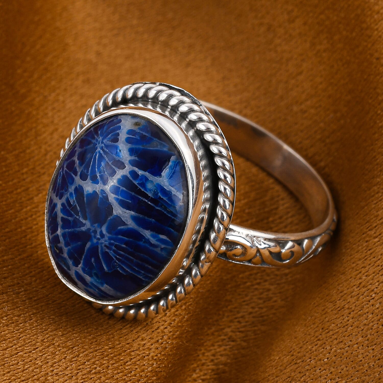 Bali Legacy Collection - Blue Coral Ring in Sterling Silver