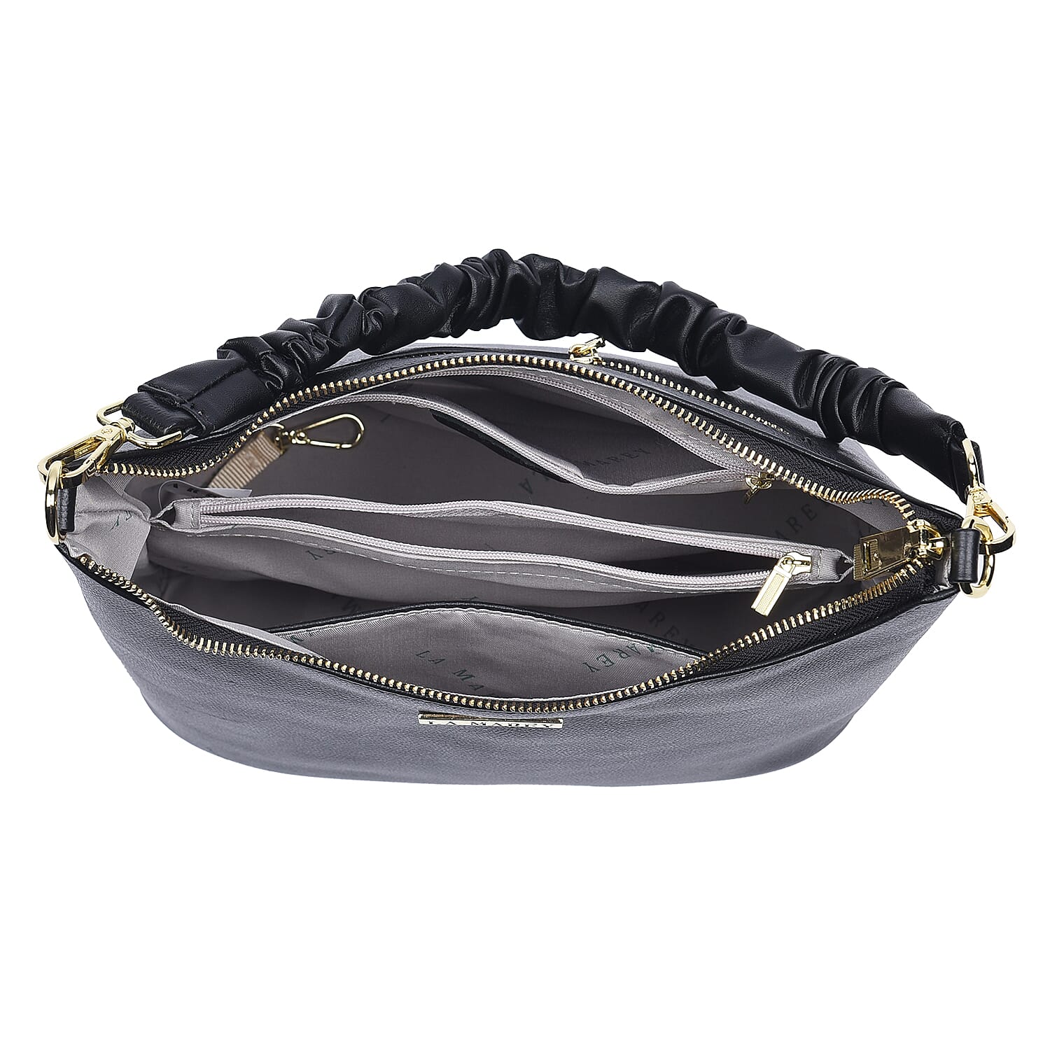 LA MAREY Genuine Leather Hobo Bag with Detachable Strap - Black