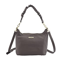 LA MAREY Genuine Leather Hobo Bag with Detachable Strap - Black