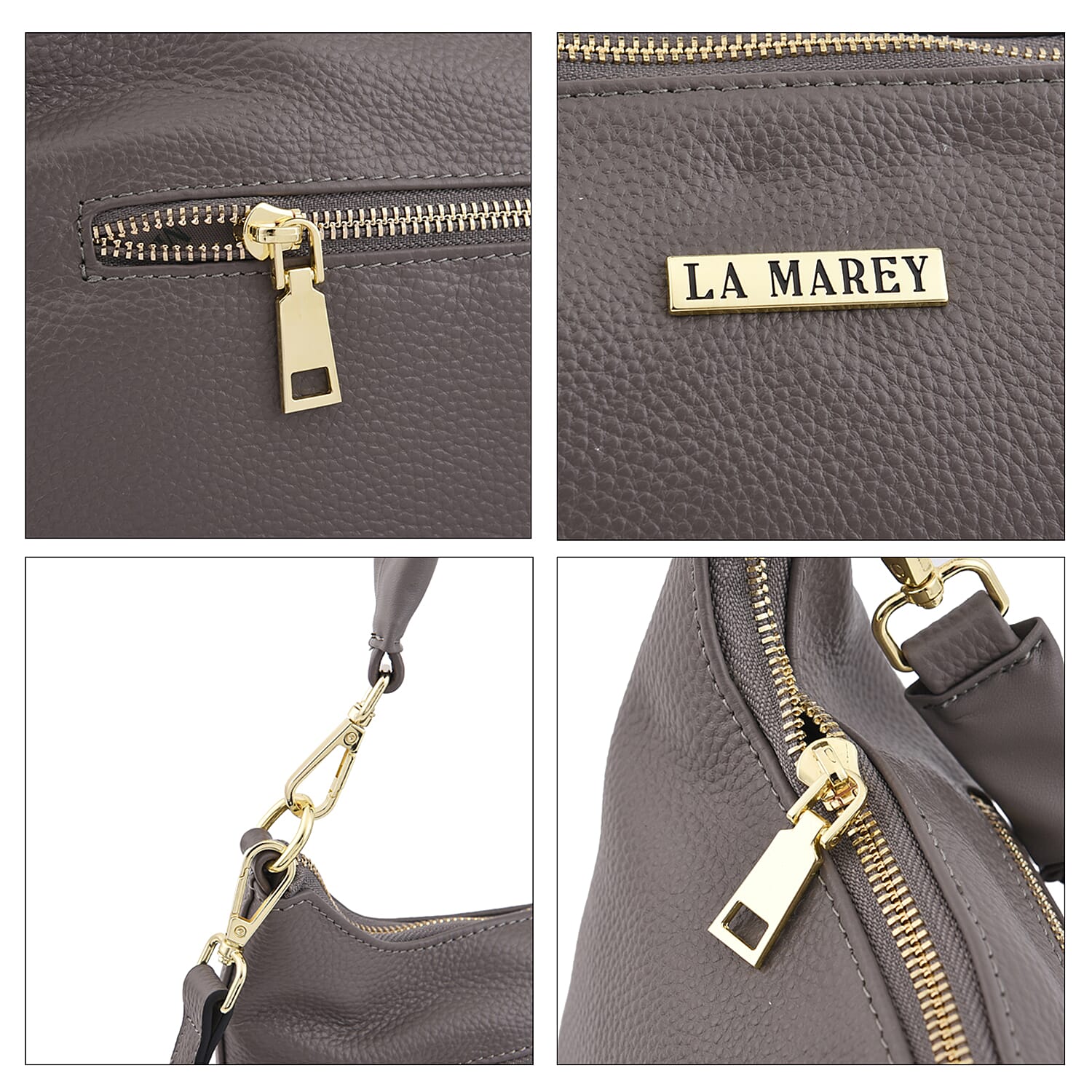 LA MAREY 100% Genuine Leather Hobo Bag with Detachable Strap (Size 27x20x13 Cm) - Grey