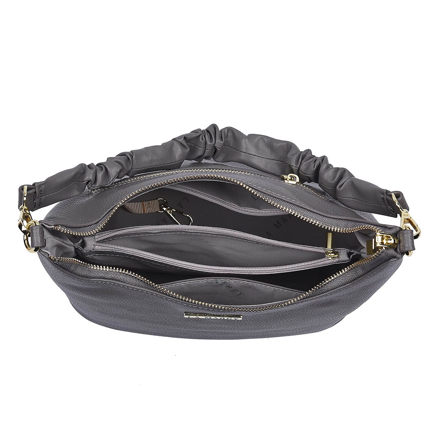 LA MAREY 100% Genuine Leather Hobo Bag with Detachable Strap (Size 27x20x13 Cm) - Grey