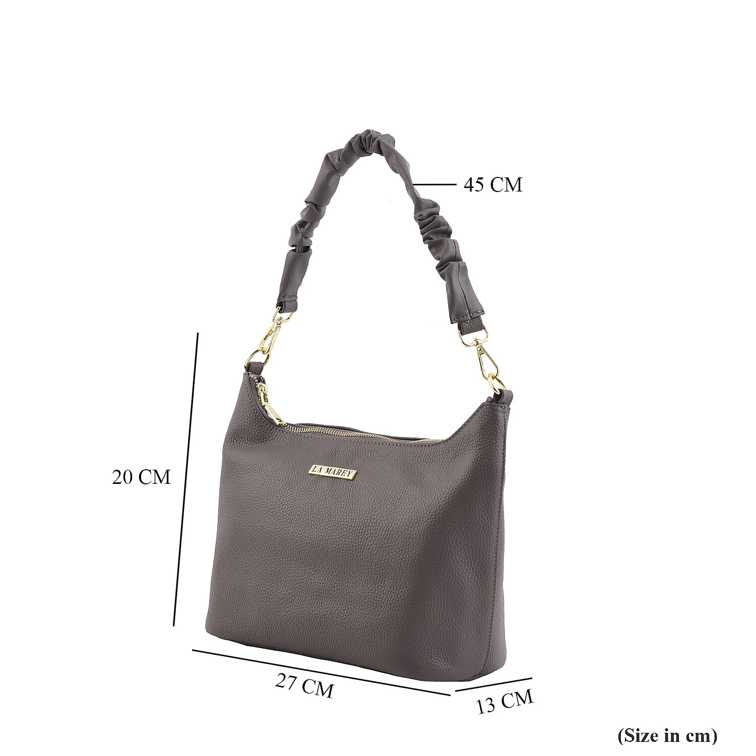 LA MAREY 100% Genuine Leather Hobo Bag with Detachable Strap (Size 27x20x13 Cm) - Grey