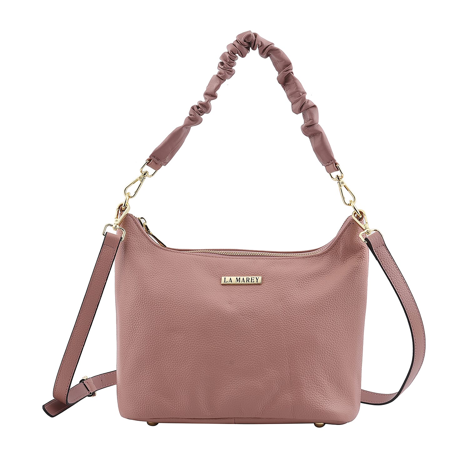 LA MAREY 100% Genuine Leather Hobo Bag with Detachable Strap (Size 27x20x13 Cm) - Pink