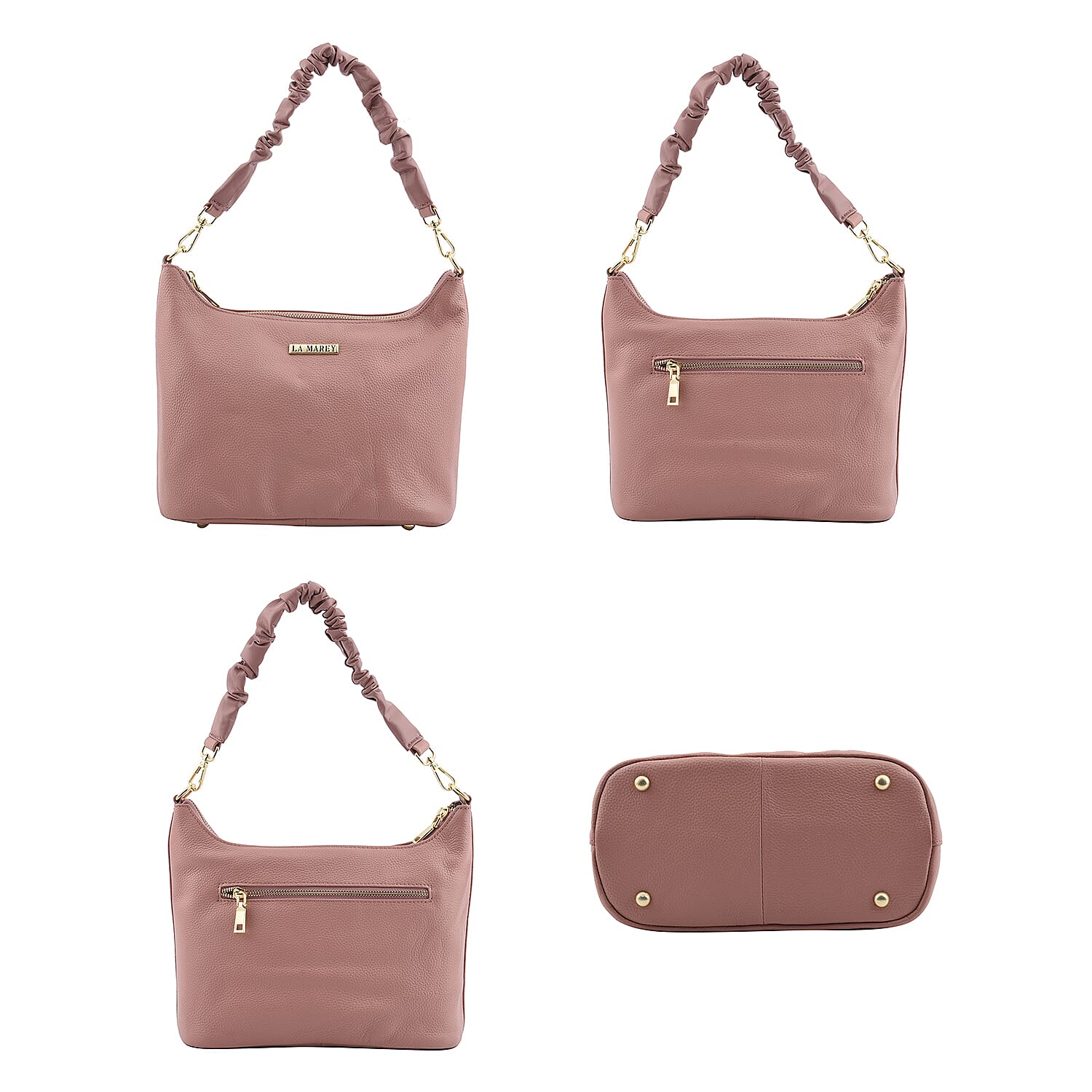 LA MAREY 100% Genuine Leather Hobo Bag with Detachable Strap (Size 27x20x13 Cm) - Pink