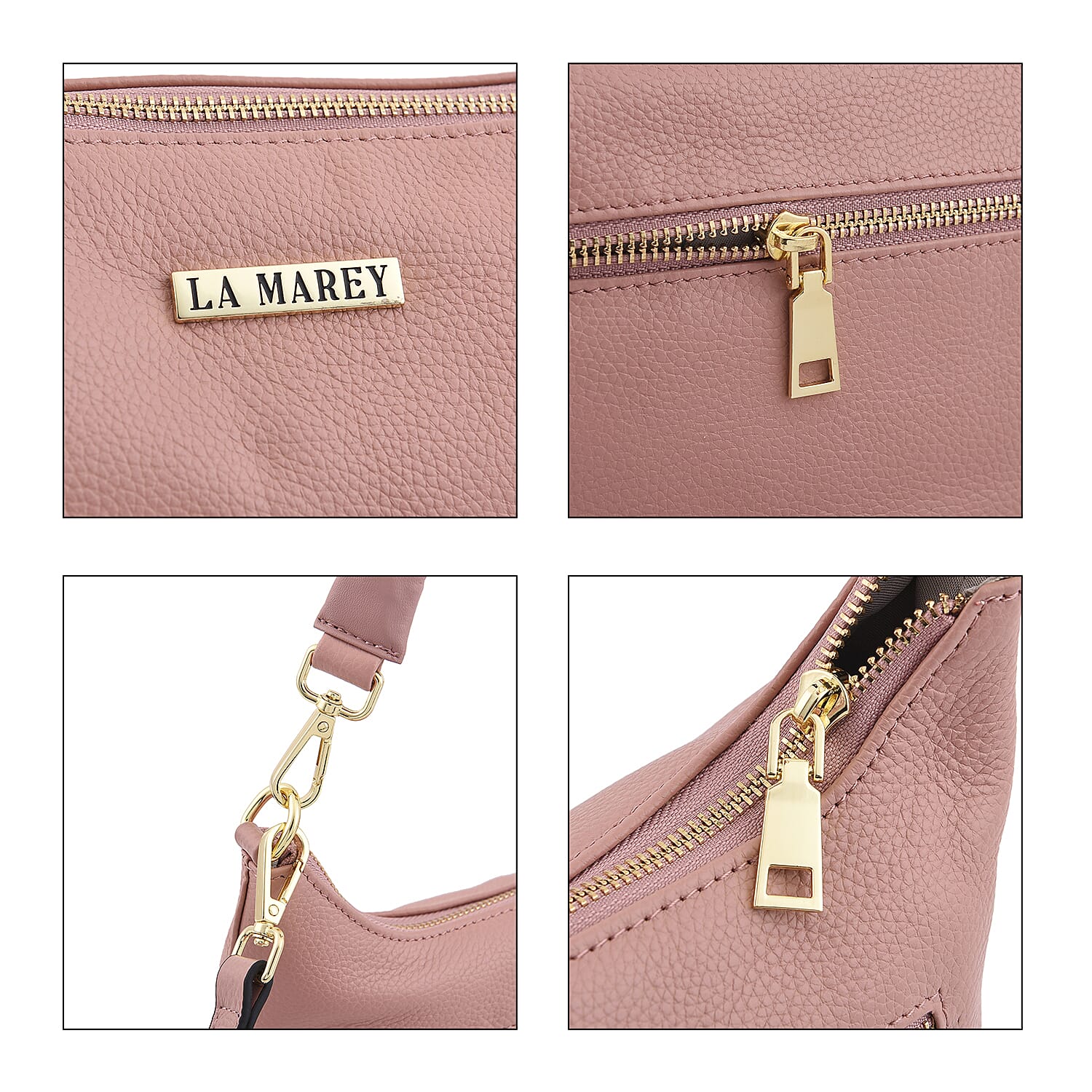 LA MAREY 100% Genuine Leather Hobo Bag with Detachable Strap (Size 27x20x13 Cm) - Pink