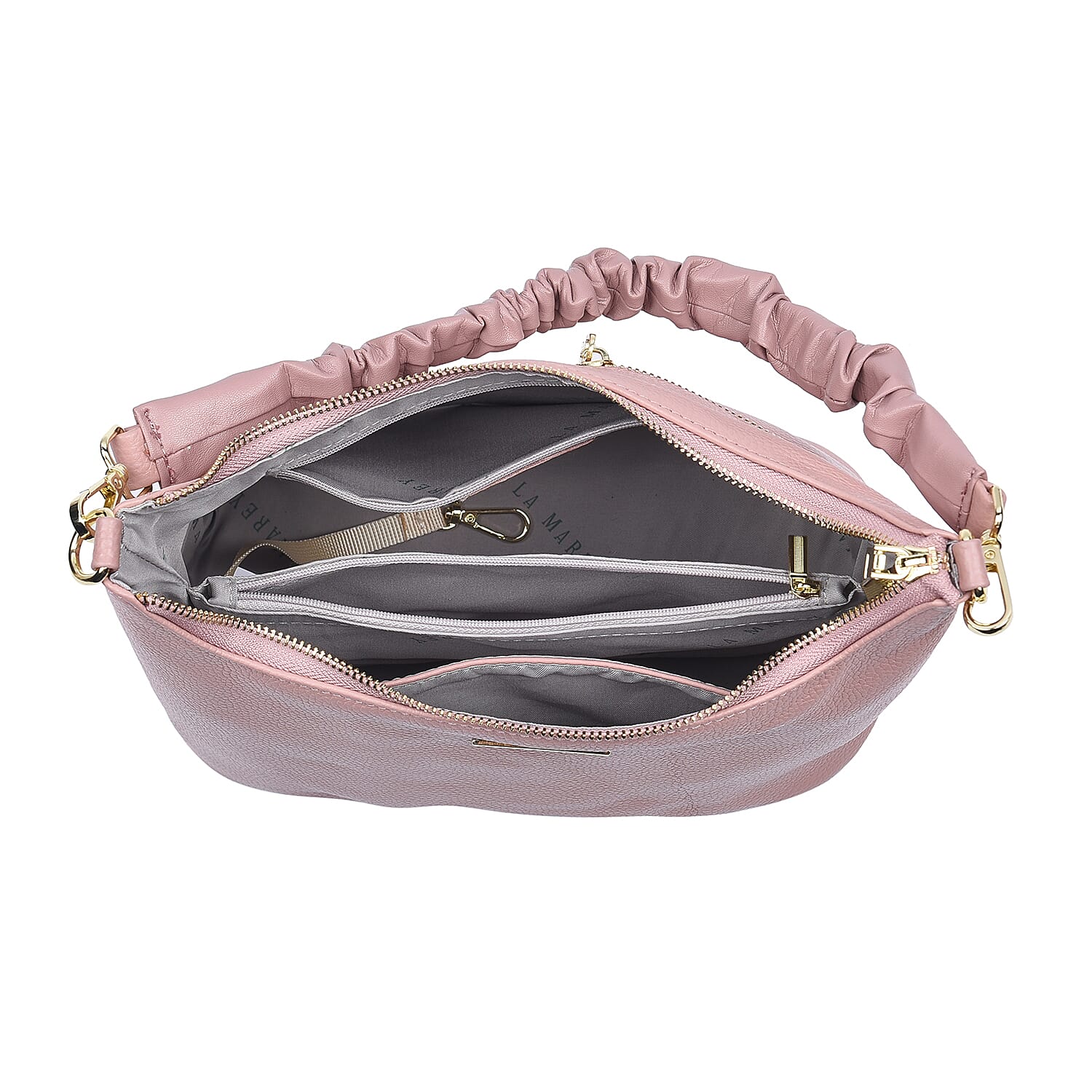 LA MAREY 100% Genuine Leather Hobo Bag with Detachable Strap (Size 27x20x13 Cm) - Pink