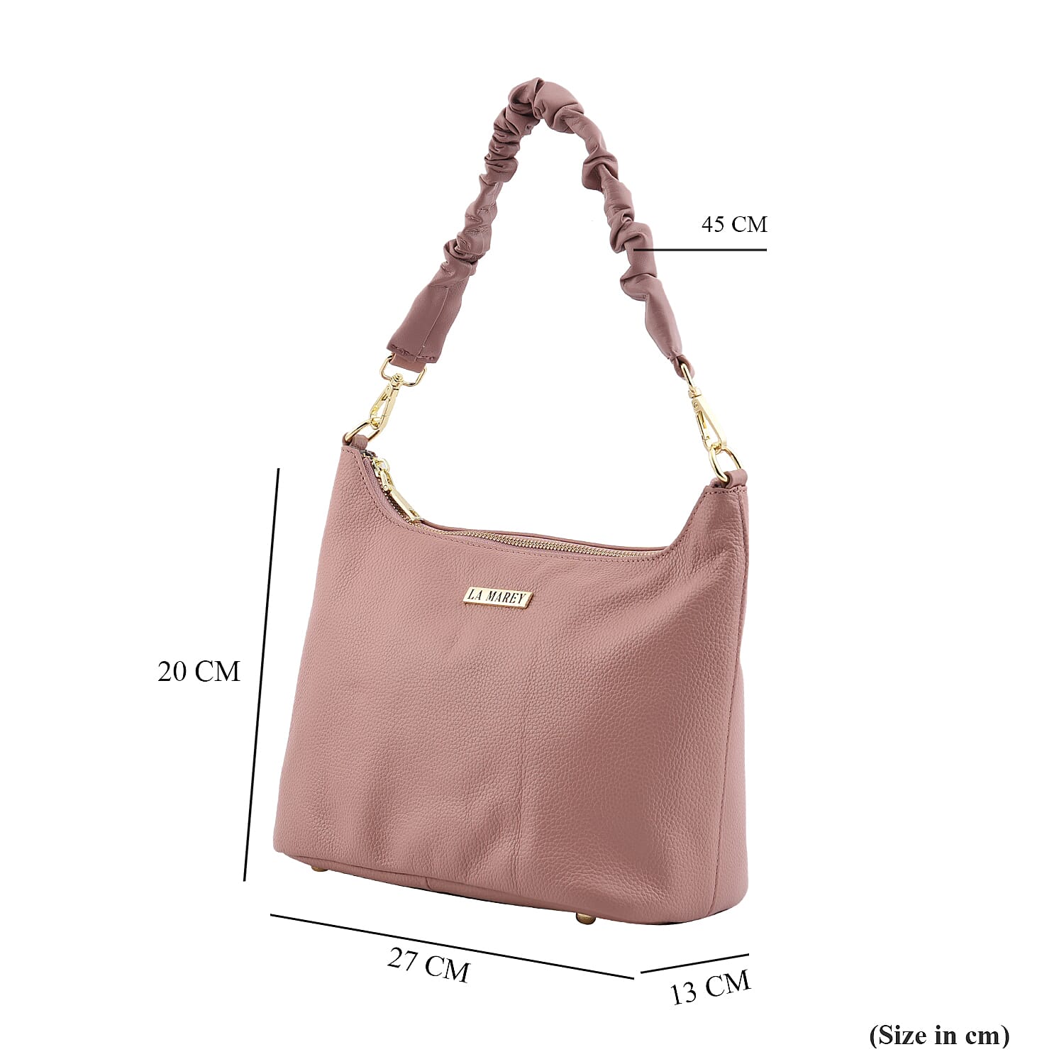 LA MAREY 100% Genuine Leather Hobo Bag with Detachable Strap (Size 27x20x13 Cm) - Pink