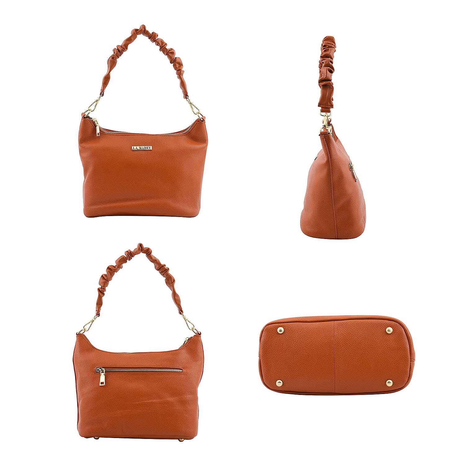 LA MAREY 100% Genuine Leather Hobo Bag with Detachable Strap (Size 27x20x13 Cm) - Tan