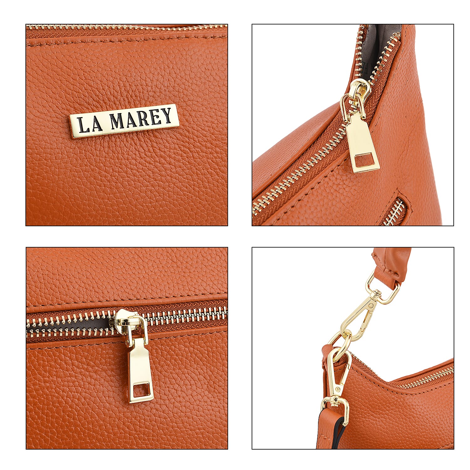 LA MAREY 100% Genuine Leather Hobo Bag with Detachable Strap (Size 27x20x13 Cm) - Tan