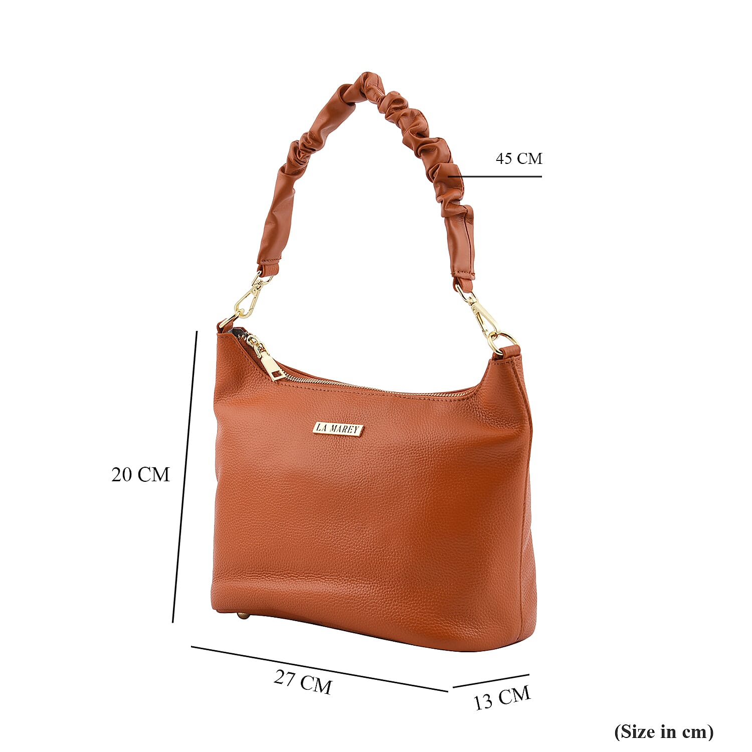 LA MAREY 100% Genuine Leather Hobo Bag with Detachable Strap (Size 27x20x13 Cm) - Tan