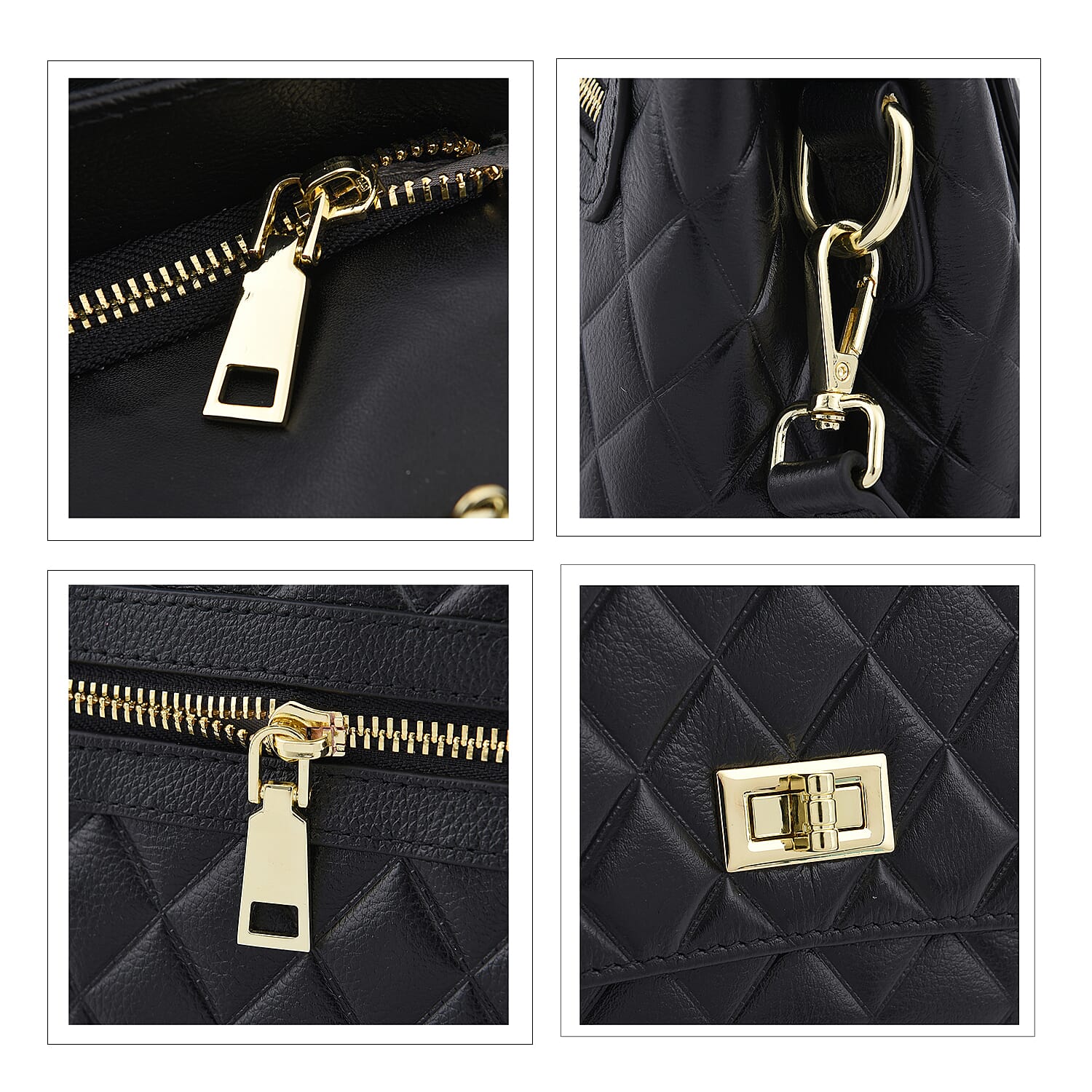 LA MAREY 100% Genuine Leather Diamond Pattern Convertible Bag with Detachable Strap (Size 26x16x10 Cm) - Black