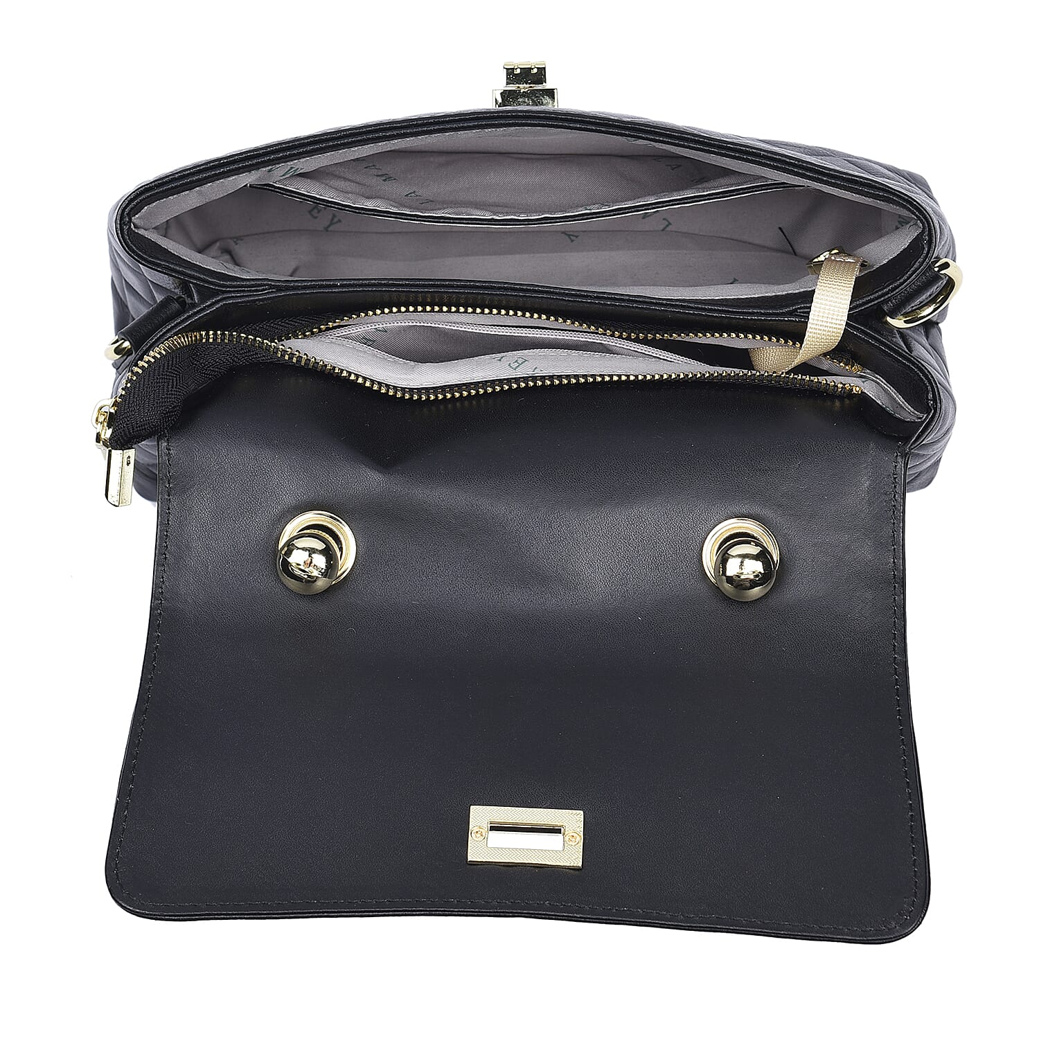 LA MAREY 100% Genuine Leather Diamond Pattern Convertible Bag with Detachable Strap (Size 26x16x10 Cm) - Black