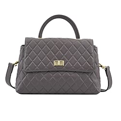 LA MAREY Genuine Leather Diamond Pattern Convertible Bag with Detachable Strap - Black