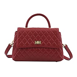 LA MAREY Genuine Leather Diamond Pattern Convertible Bag with Detachable Strap - Black