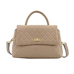 LA MAREY Genuine Leather Diamond Pattern Convertible Bag with Detachable Strap - Black