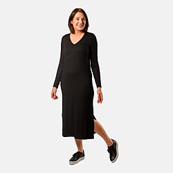 TAMSY Long Sleeves V - Neck Dress (Size S,8-10) - Navy Blue