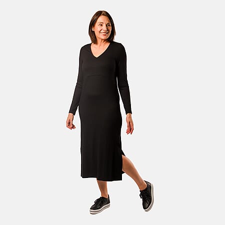 TAMSY Long Sleeve V - Neck Full Sleeves Dress - Black