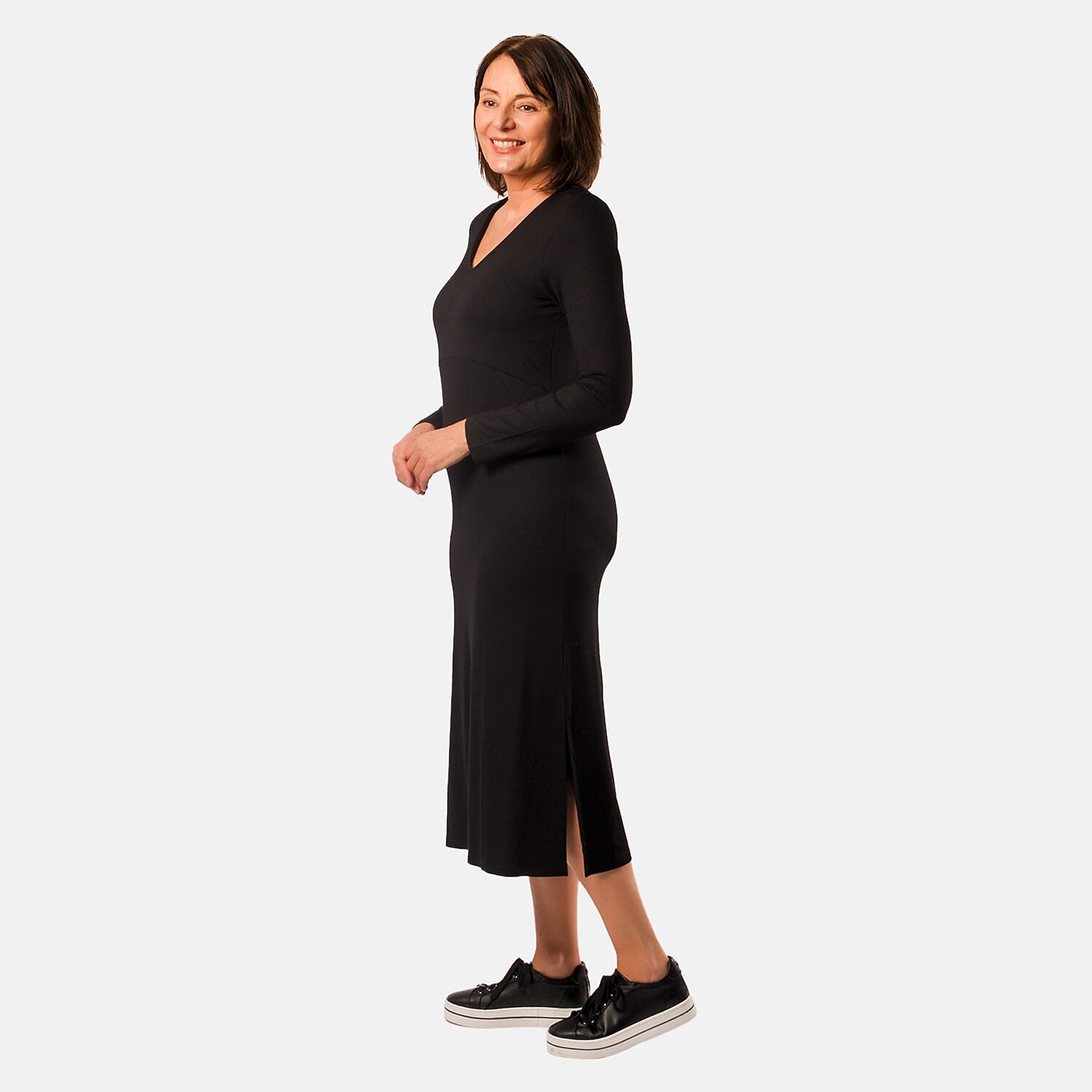 TAMSY Long Sleeve V - Neck Full Sleeves Dress