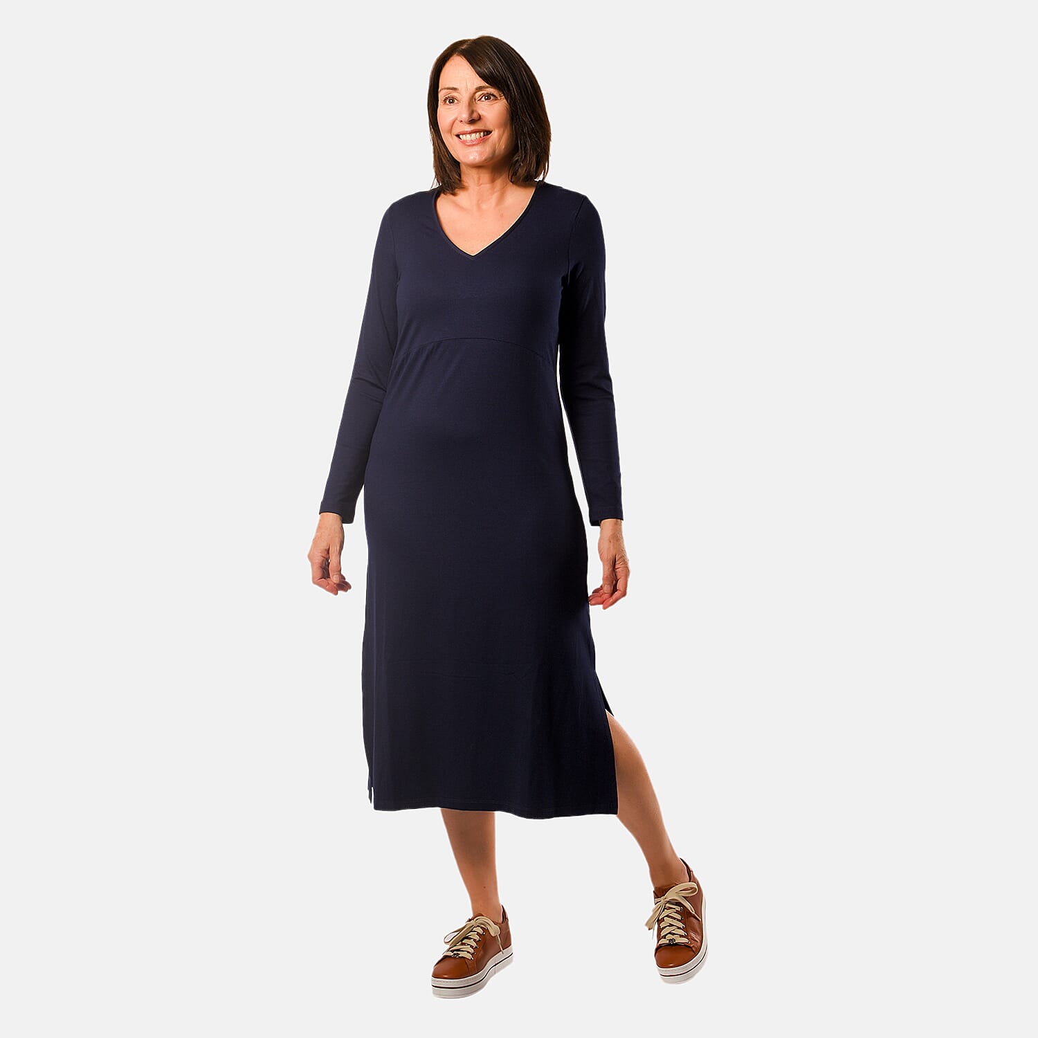 TAMSY Long Sleeve V - Neck Full Sleeves Dress