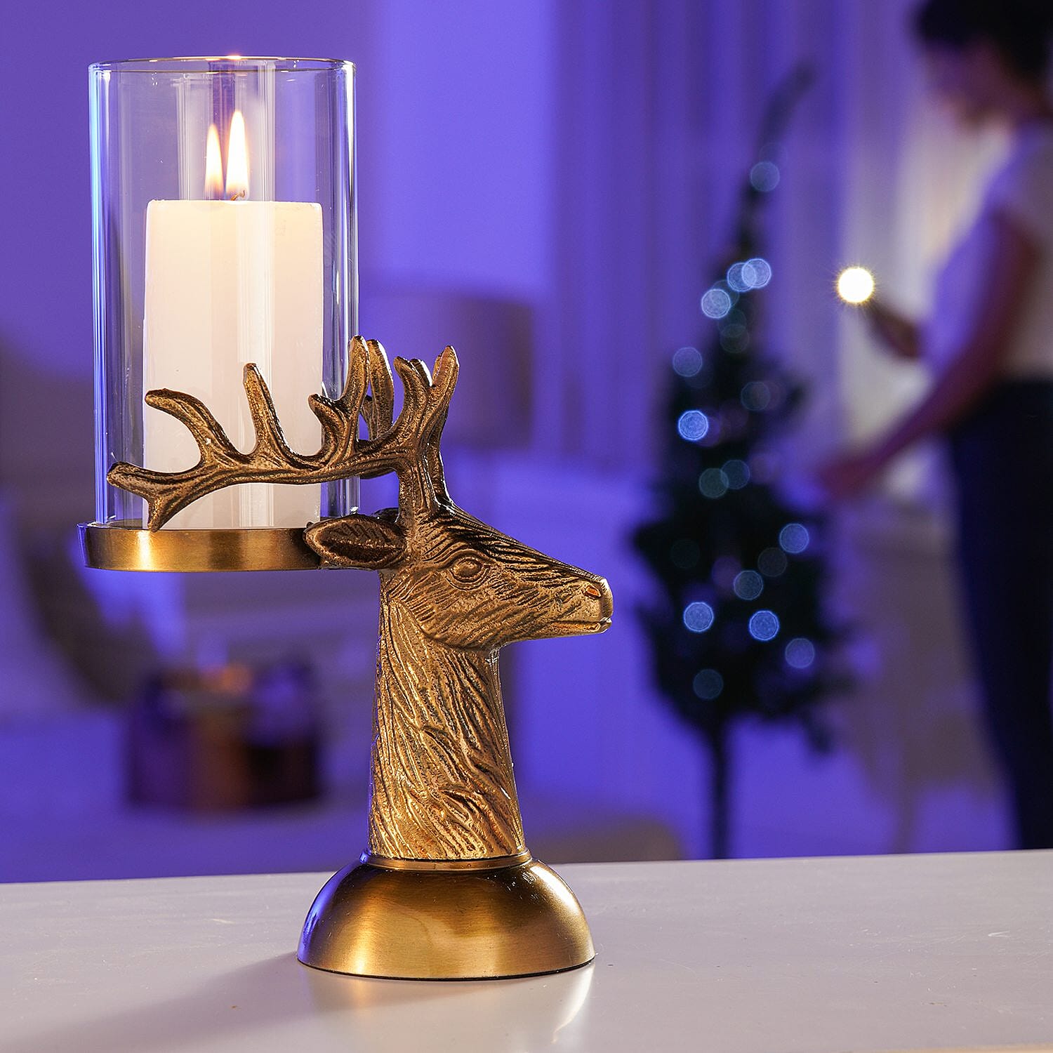 Reindeer Figurine Tealight Holder (Size 25x15 Cm) - Golden