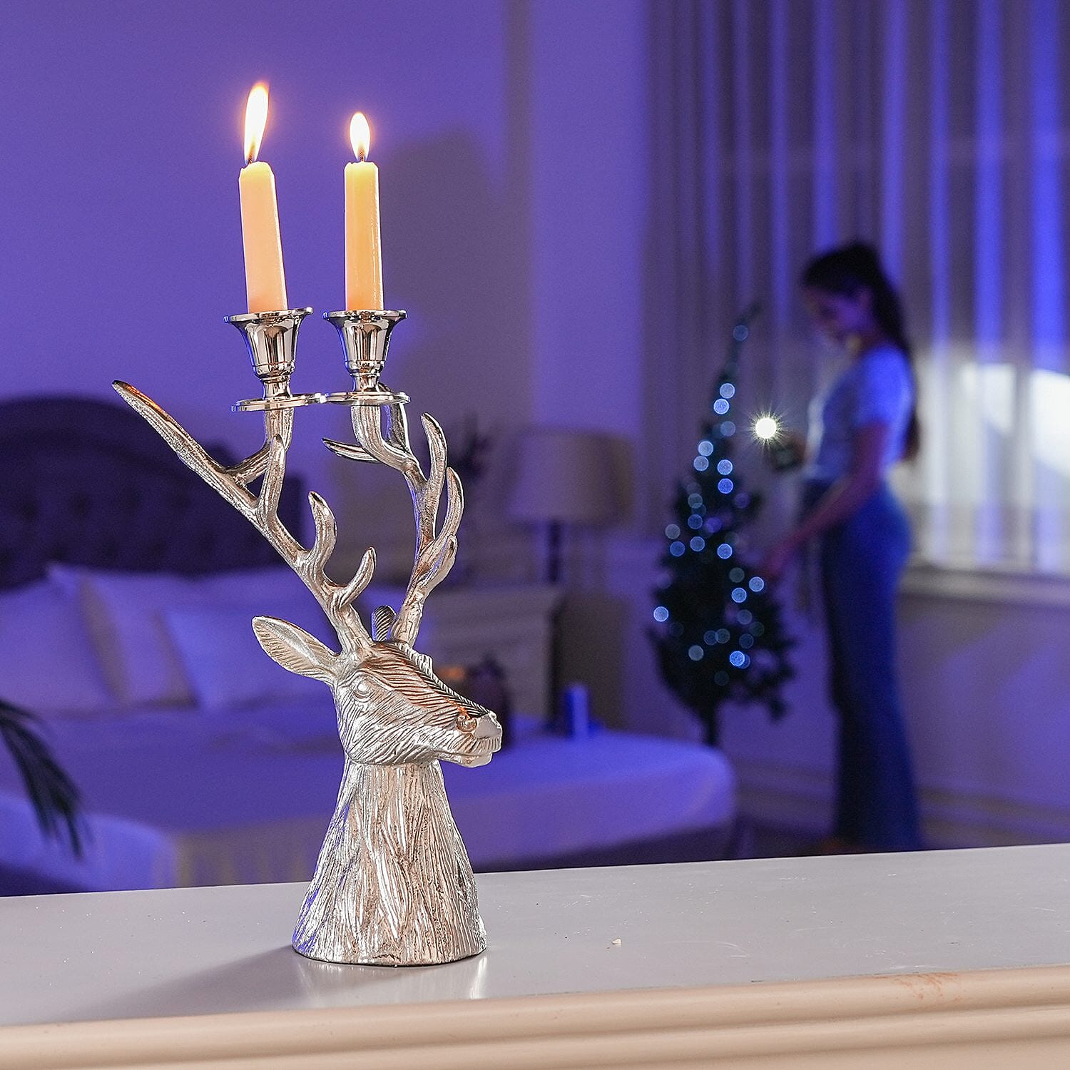 Reindeer Figurine Tealight Holder (Size 22x32x15 Cm) - Nickel