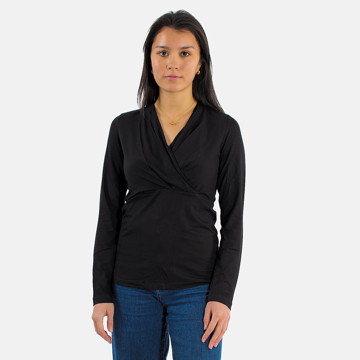 TAMSY Viscose Long Sleeves Wrap Top (Size L,16-18) - Black