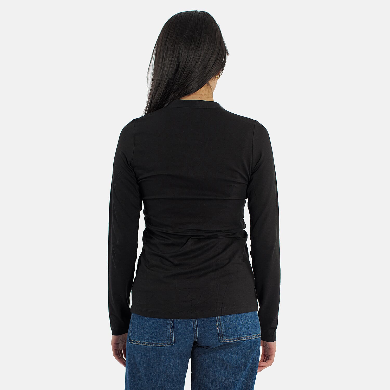 TAMSY Viscose Long Sleeves Wrap Top (Size L,16-18) - Black