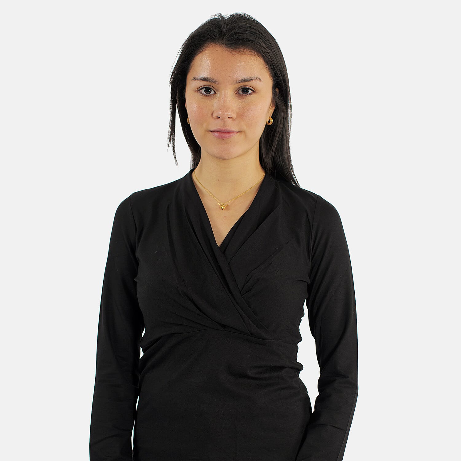 TAMSY Viscose Long Sleeves Wrap Top (Size L,16-18) - Black
