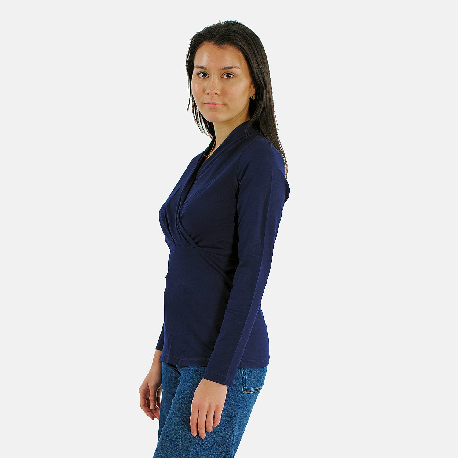 TAMSY Viscose Long Sleeves Wrap Top (Size L,16-18) - Black