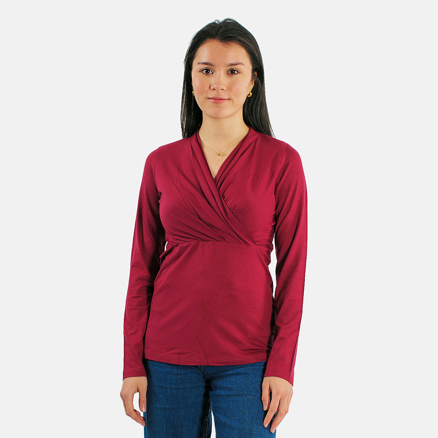 TAMSY Viscose Long Sleeves Wrap Top (Size L,16-18) - Black