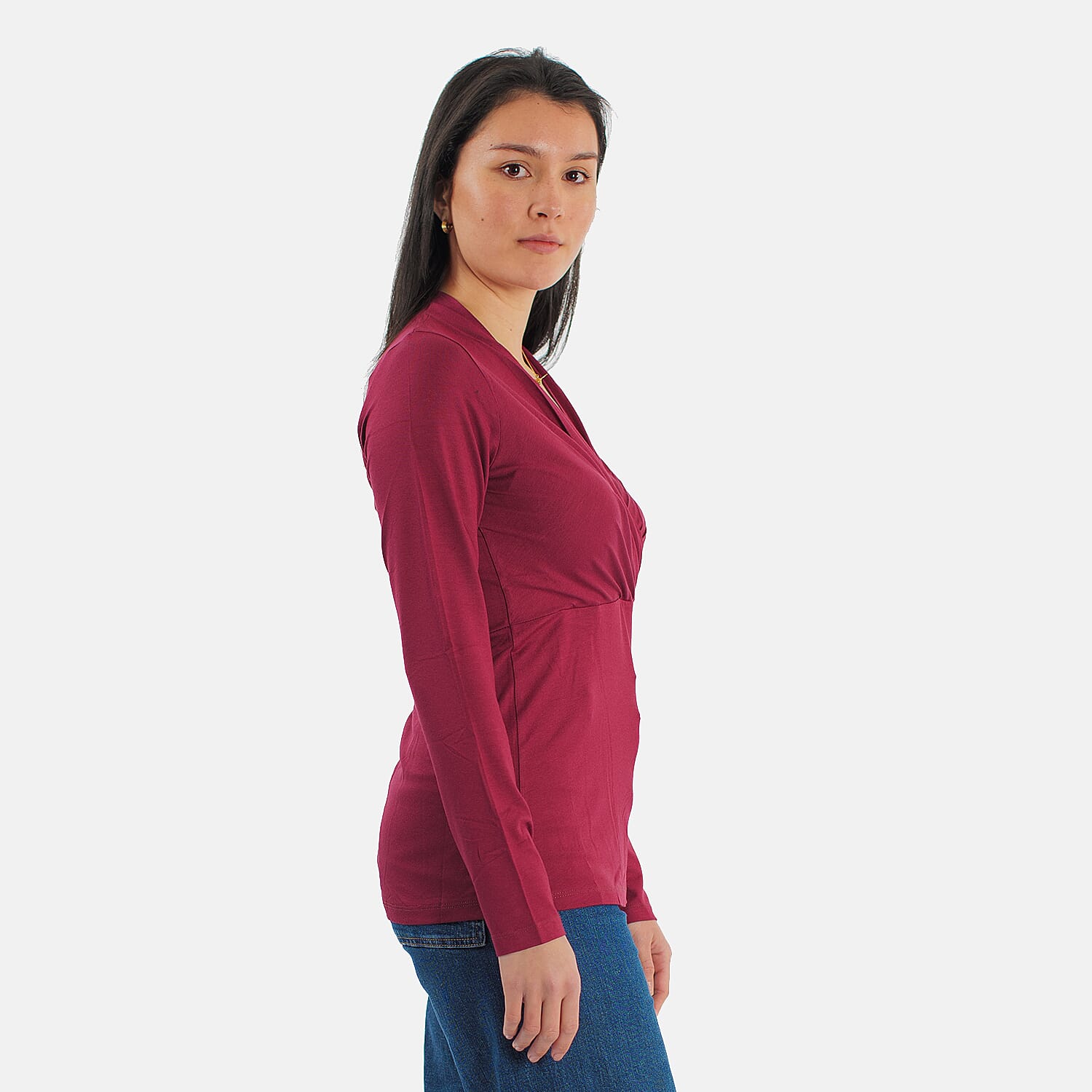 TAMSY Viscose Long Sleeves Wrap Top (Size L,16-18) - Black