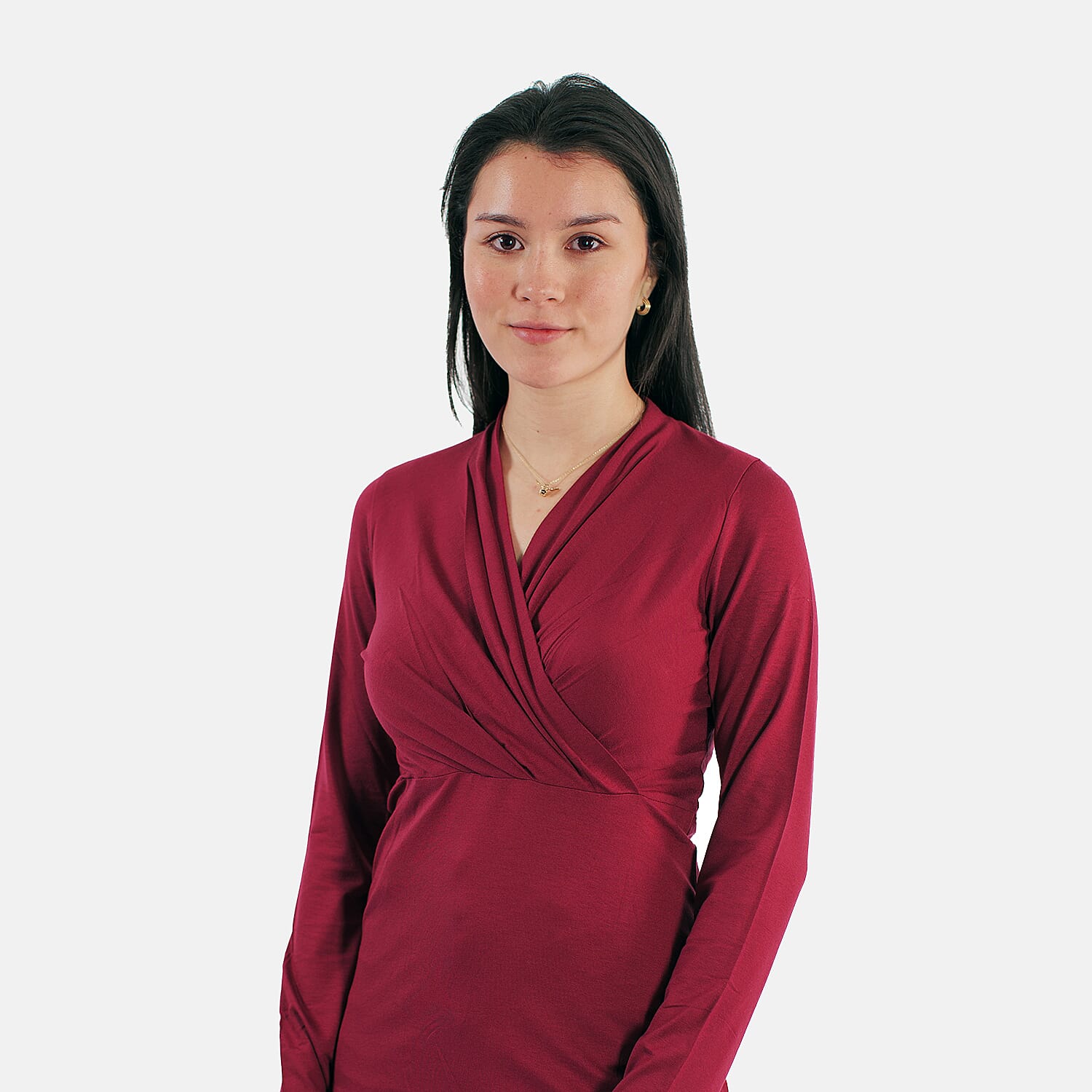 TAMSY Viscose Long Sleeves Wrap Top (Size L,16-18) - Black