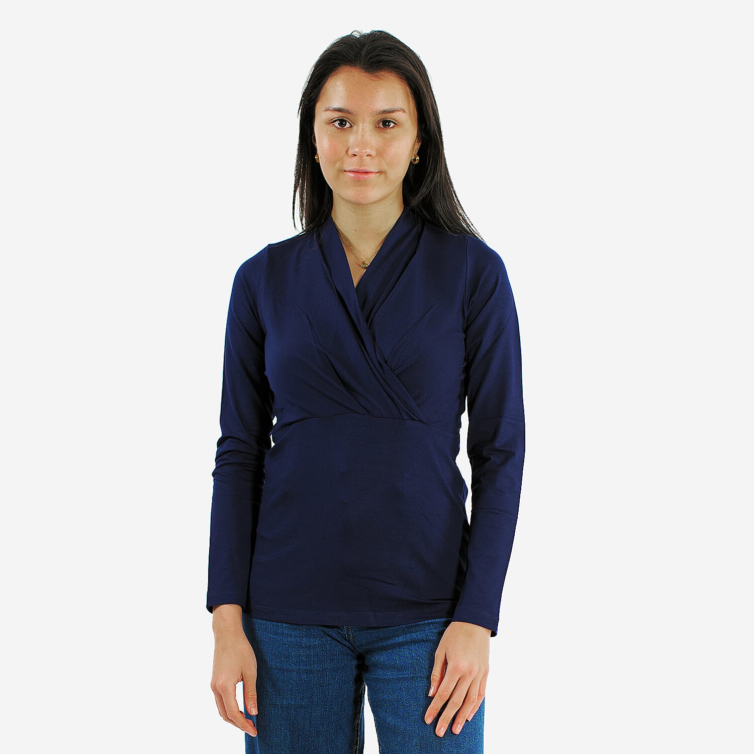 TAMSY Viscose Long Sleeves Wrap Top (Size S,8-10) - Navy