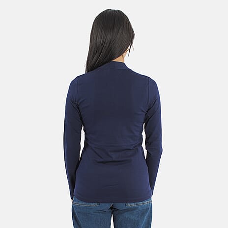 TAMSY Viscose Long Sleeves Wrap Top (Size XL,24-26) - Navy