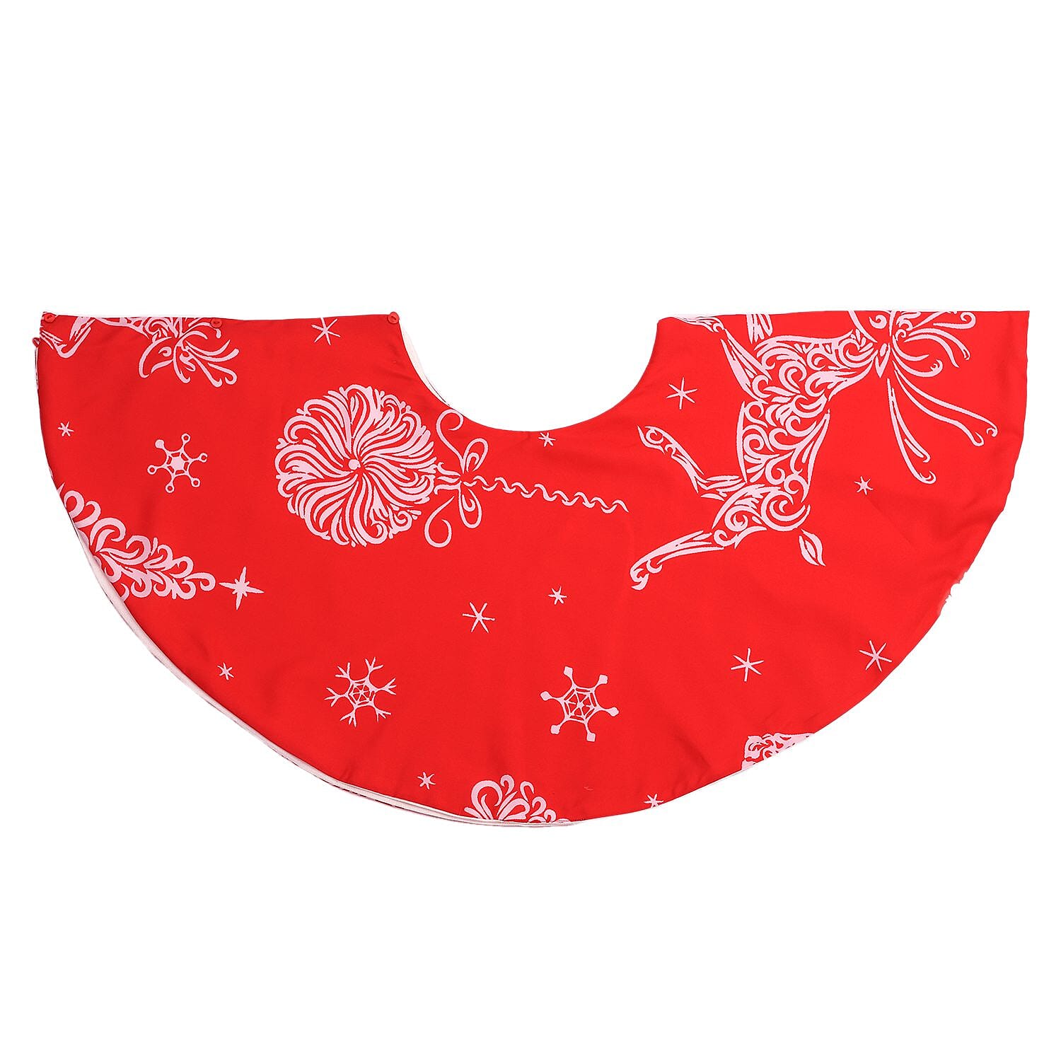 100% Cotton Reindeer Print Christmas Tree Skirt (Size 89Dia Cm) - Red