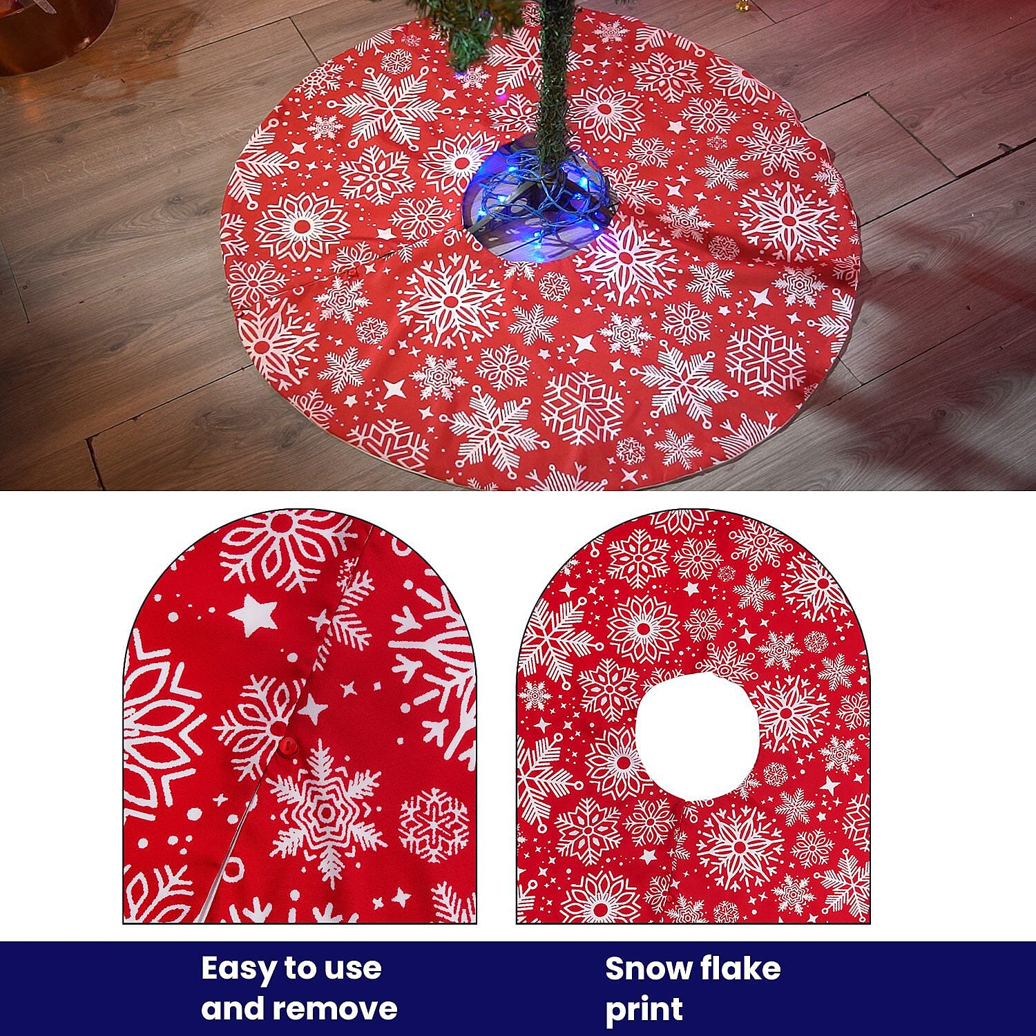 100% Cotton Snowflake Print Christmas Tree Skirt (Size 89Dia Cm) - Red