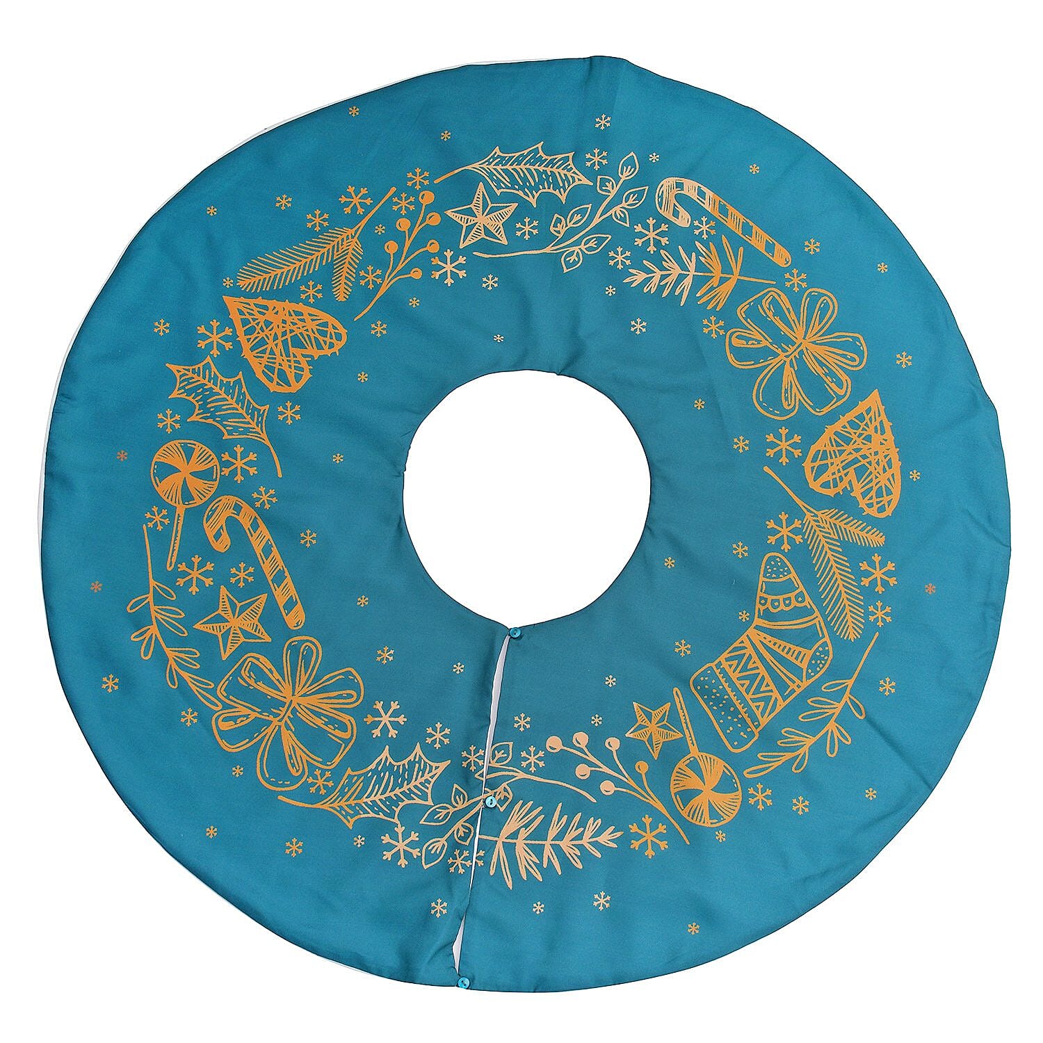 100% Cotton Star, Christmas Stick Print Christmas Tree Skirt (Size 89Dia Cm) - Green