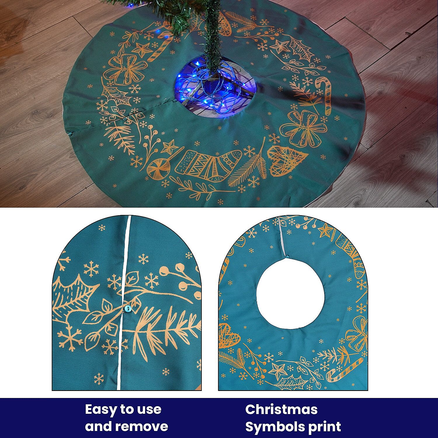 100% Cotton Star, Christmas Stick Print Christmas Tree Skirt (Size 89Dia Cm) - Green